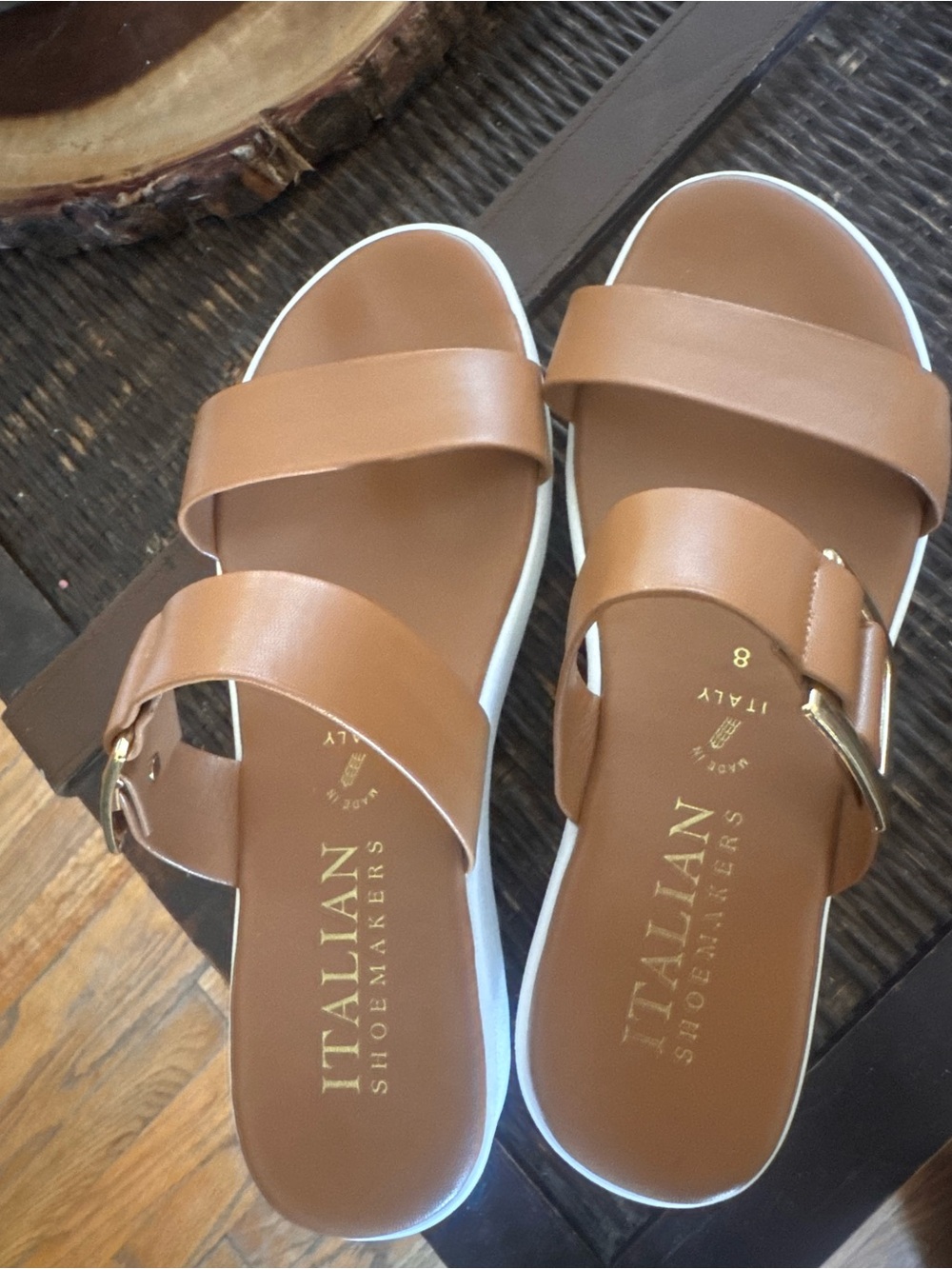 Italian Shoemakers Cognac Brown Double-Strap Slide Sandals